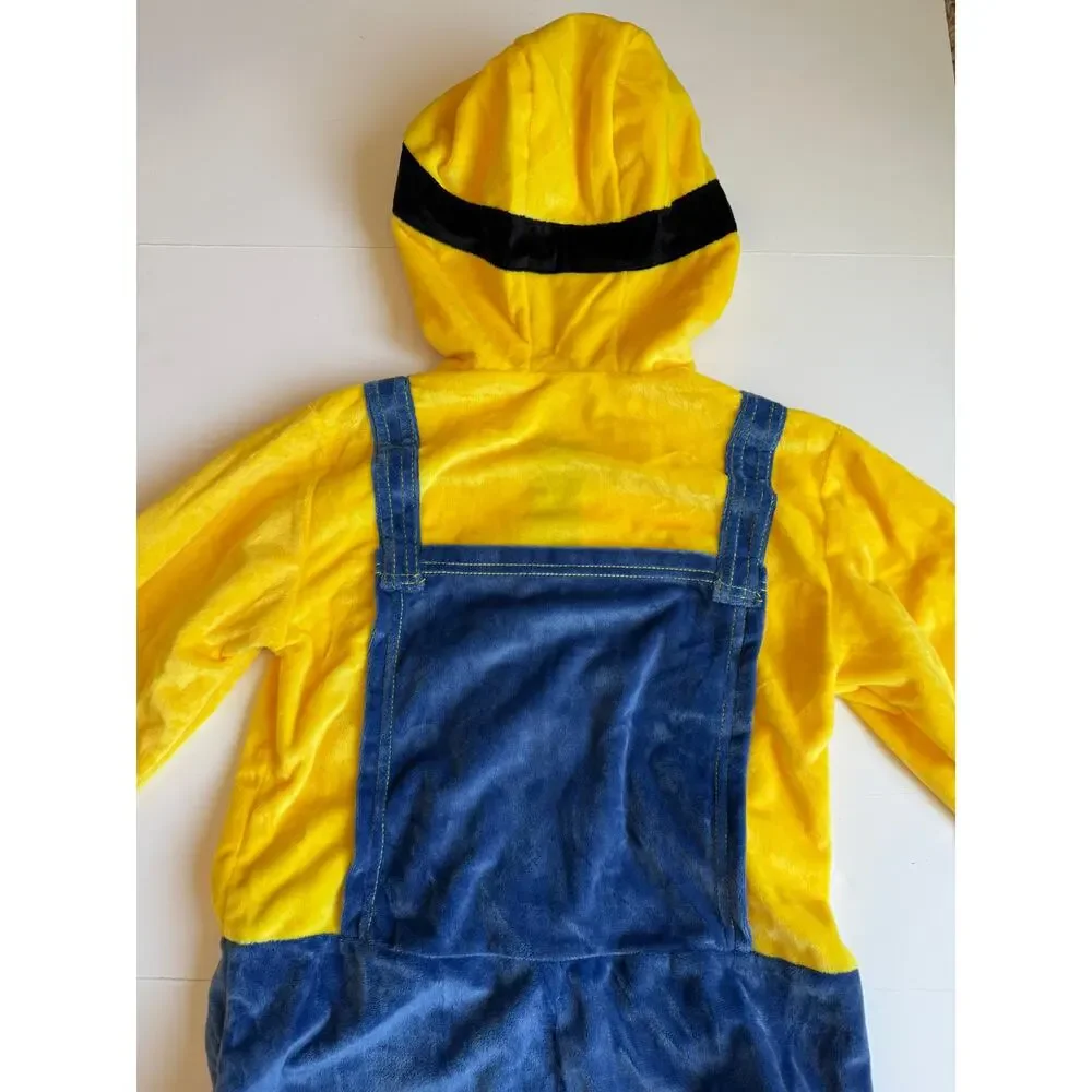 Spirit Halloween Minion Plush Jumpsuit Costume w Hat & Goggles Child L 12-14